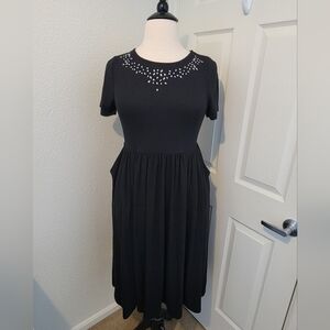 Torrid Black Midi Dress with Embellished Neckline & Pockets